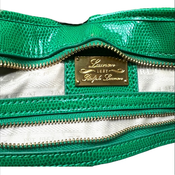 Ralph Lauren Green Textured Leather Zip Satchel 13x9x4.5” - Picture 13 of 15